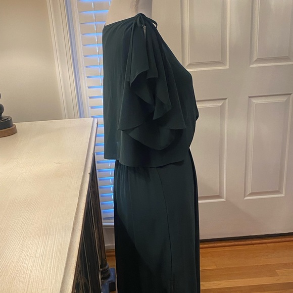 💚 La Babite Hunter Green Chiffon Maxi Dress Flutter Sleeves Size 8 160/38 - Picture 3 of 5